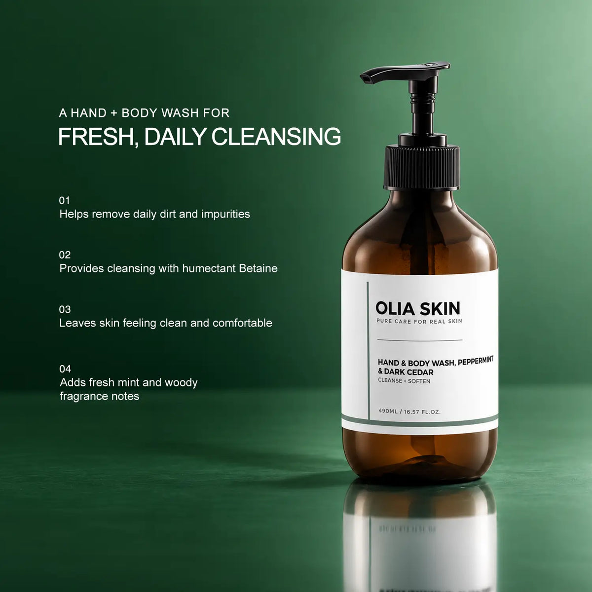 Hand & Body Wash, Peppermint & Dark Cedar