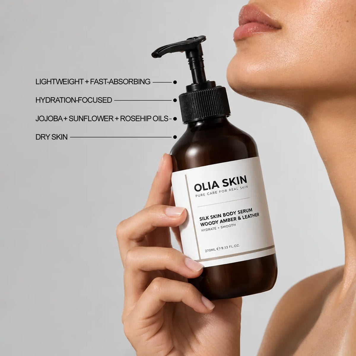 Silk Skin Body Serum, Woody Amber & Leather