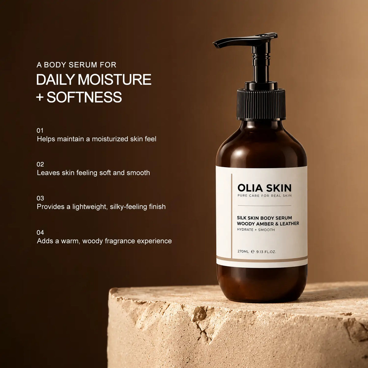 Silk Skin Body Serum, Woody Amber & Leather